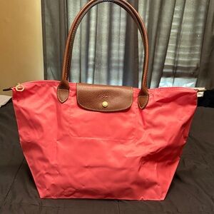 Longchamp Authentic Pink Tote with Brown Accents
